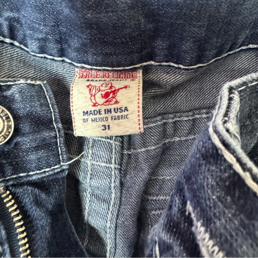True Religion Blue Straight Jeans Classic Style pockets on back logo rare - Picture 6 of 6
